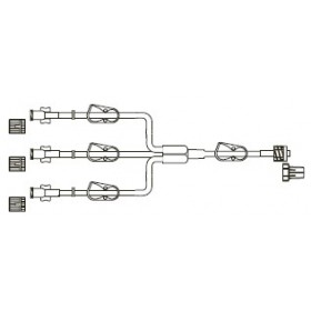 Item# BC599 Trifurcated MiniBore Extension Set, (3) female luer-locks, (4) pinch clamps, spin-lock 50/CS